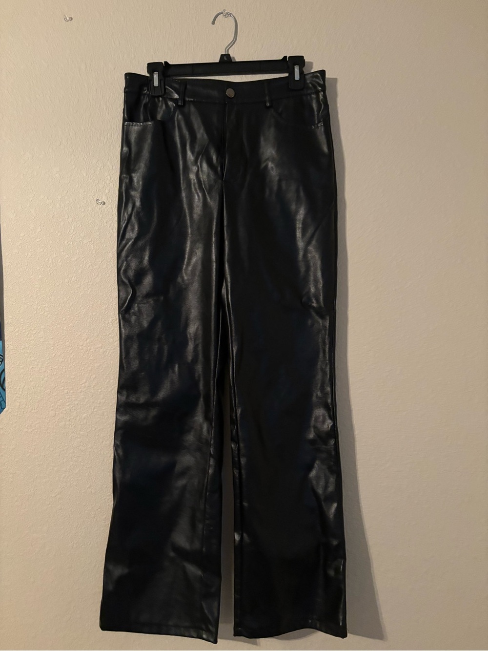 Black Faux Leather Wide-Leg Women's Pants